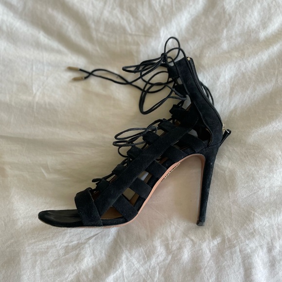 Aquazzura Amazon 105 Suede Black Heels - Picture 3 of 4